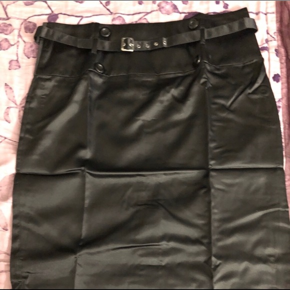 Pinup Style High Waist Belted Satin Pencil Skirt - Picture 3 of 6